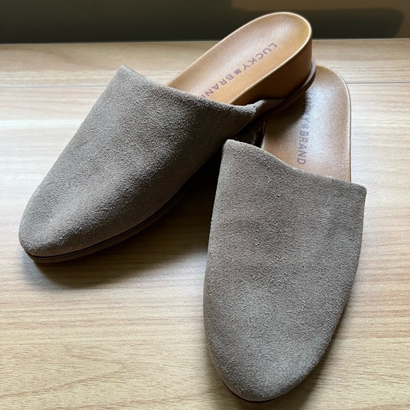 Lucky Brand Shoes - Lucky Brand Taupe Suede Mules